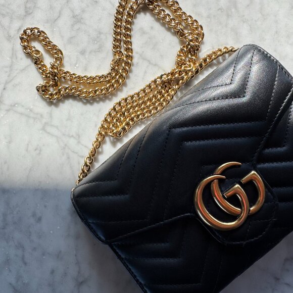 Black Gucci GG Marmont Wallet on Chain Purse - Picture 2 of 15